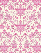 Pink Floral Damask Scrollwork Rug