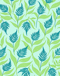 Teal Ferns and Light Green Leaves Pattern Rug