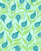 Teal Ferns and Light Green Leaves Pattern Rug