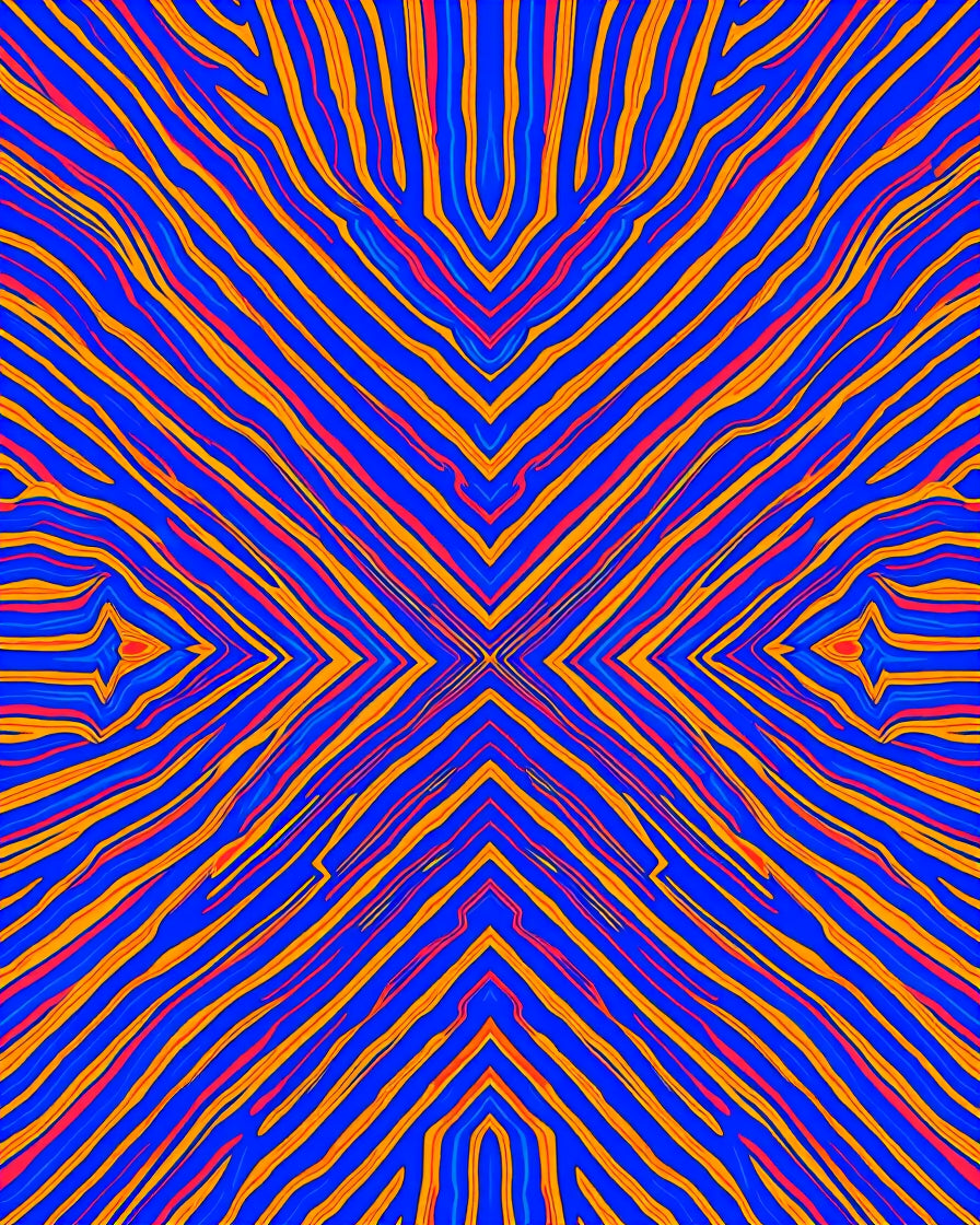 Vibrant Blue Orange Geometric Lines Rug
