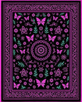 Whimsical Black Pink Butterfly Garden Rug