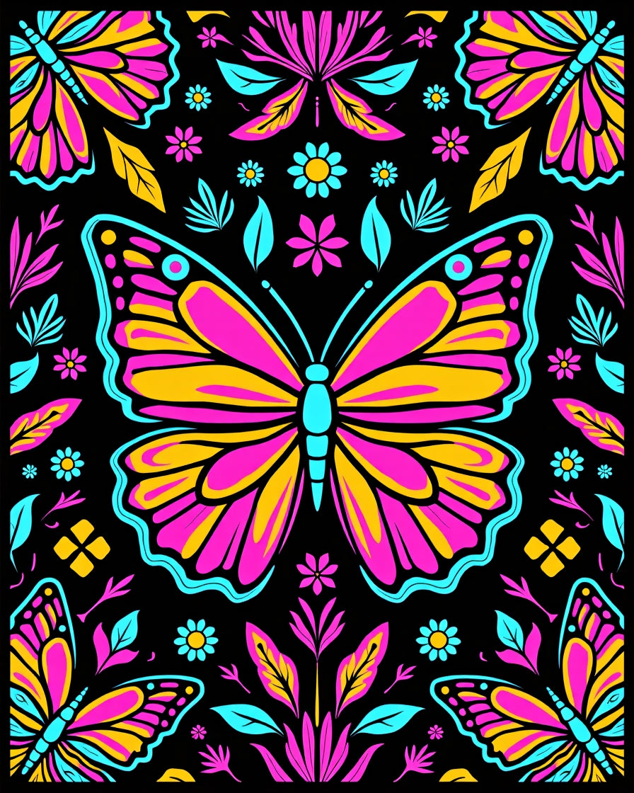 Bold Butterfly Floral Pattern Rug