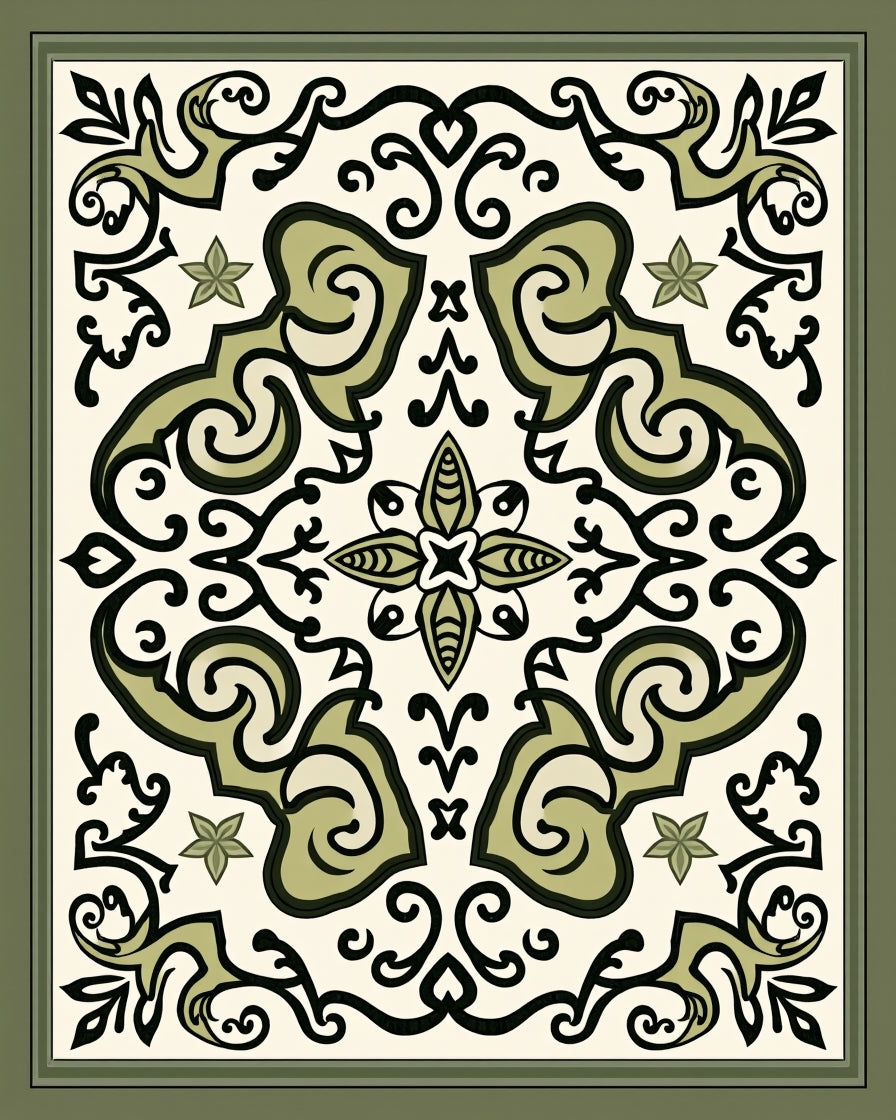 Ornate Floral Scroll Tile Design Rug