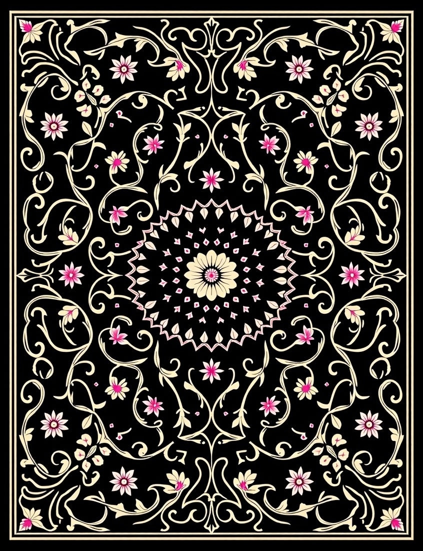 Intricate Black Floral Mandate Rug