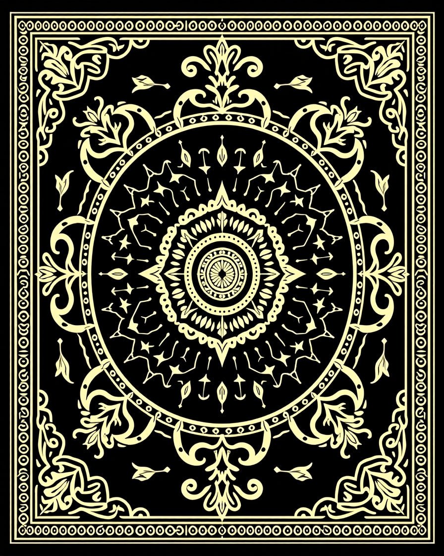 Intricate Mandala Floral Black Cream Rug