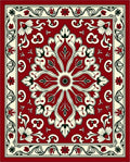 Ornate Red Cream Floral Medallion Rug