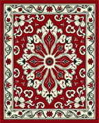 Ornate Red Cream Floral Medallion Rug