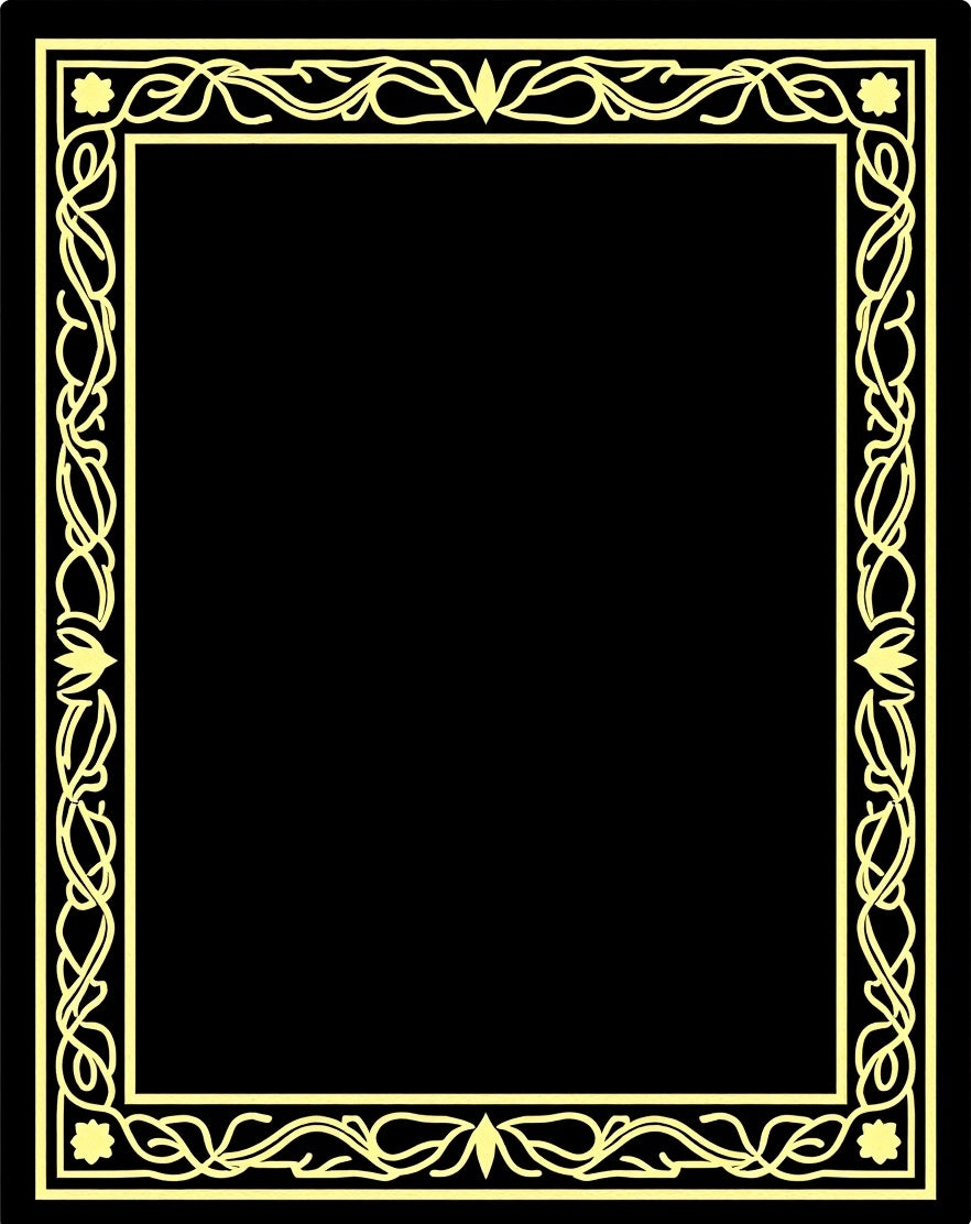 Golden Floral Scroll Frame Design Rug