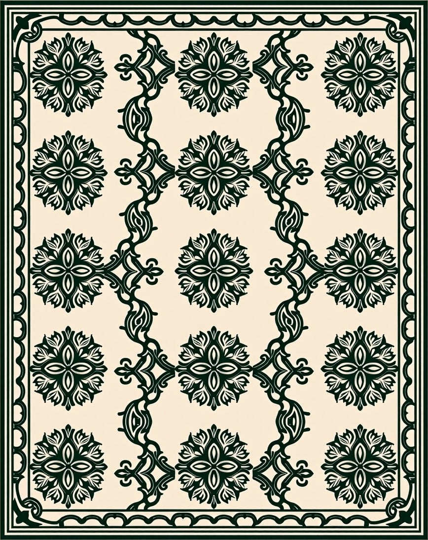 Elegant Dark Floral Pattern Rug