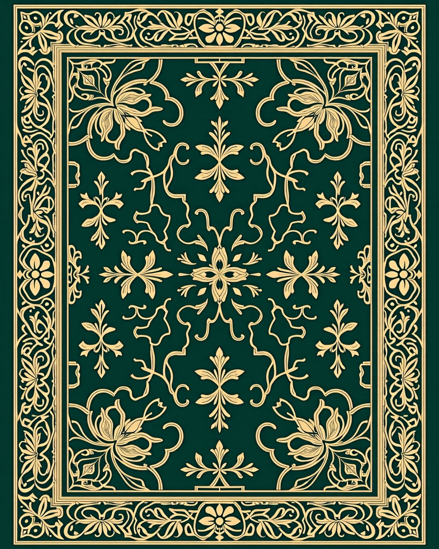 Classic Emerald Gold Floral Border Rug