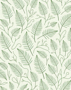 Delicate Green Fern Leaf Pattern Rug