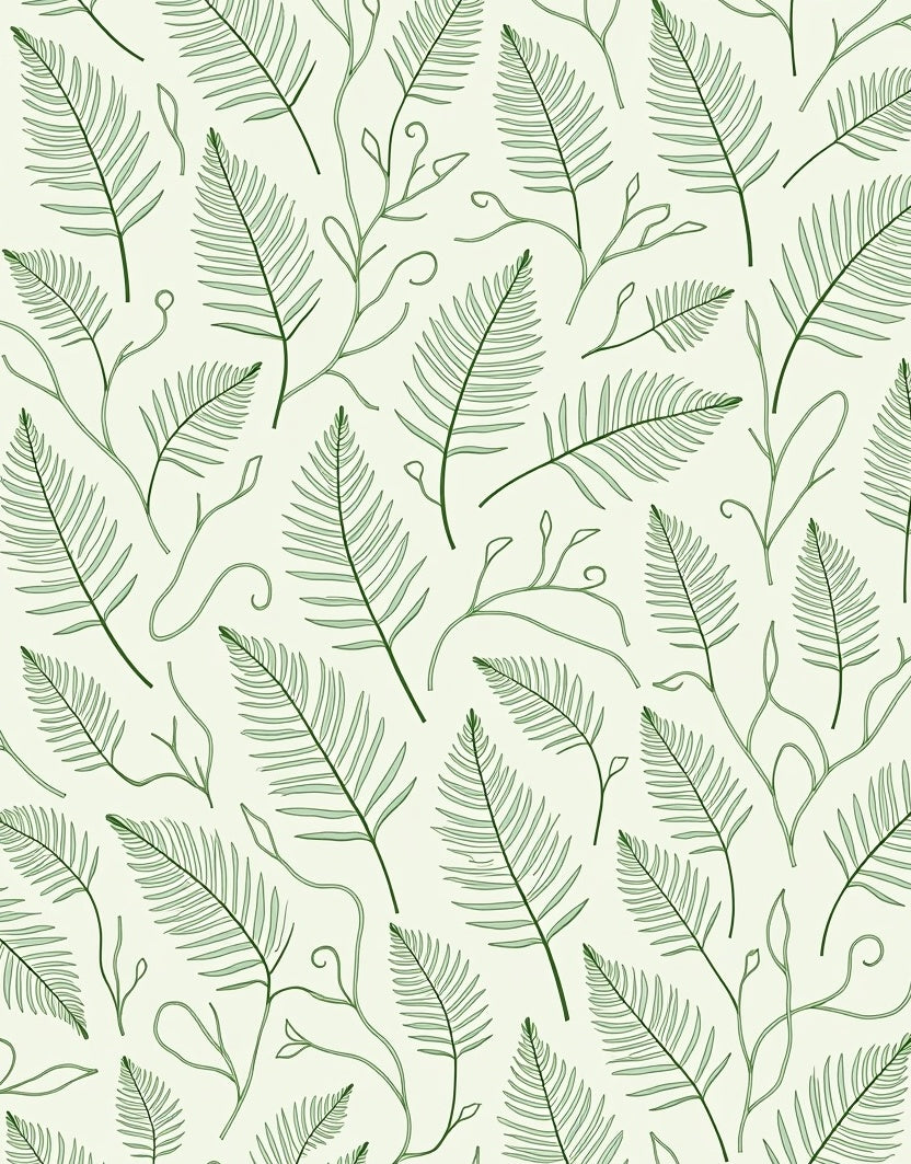 Delicate Green Fern Leaf Pattern Rug