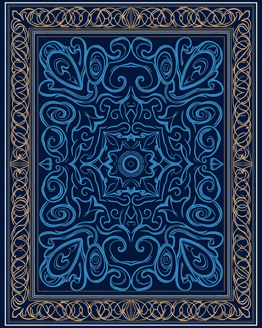 Deep Blue Ornate Floral Medallion Pattern Rug