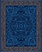 Deep Blue Ornate Floral Medallion Pattern Rug