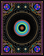 Vibrant Cosmic Sunburst Mandala Design Rug