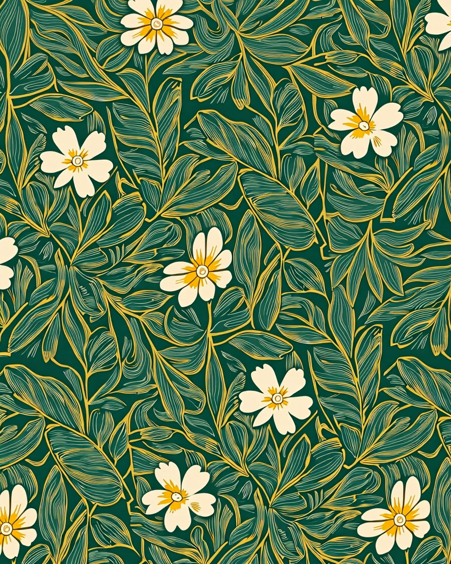 Botanical Floral Emerald Leaf Pattern Rug