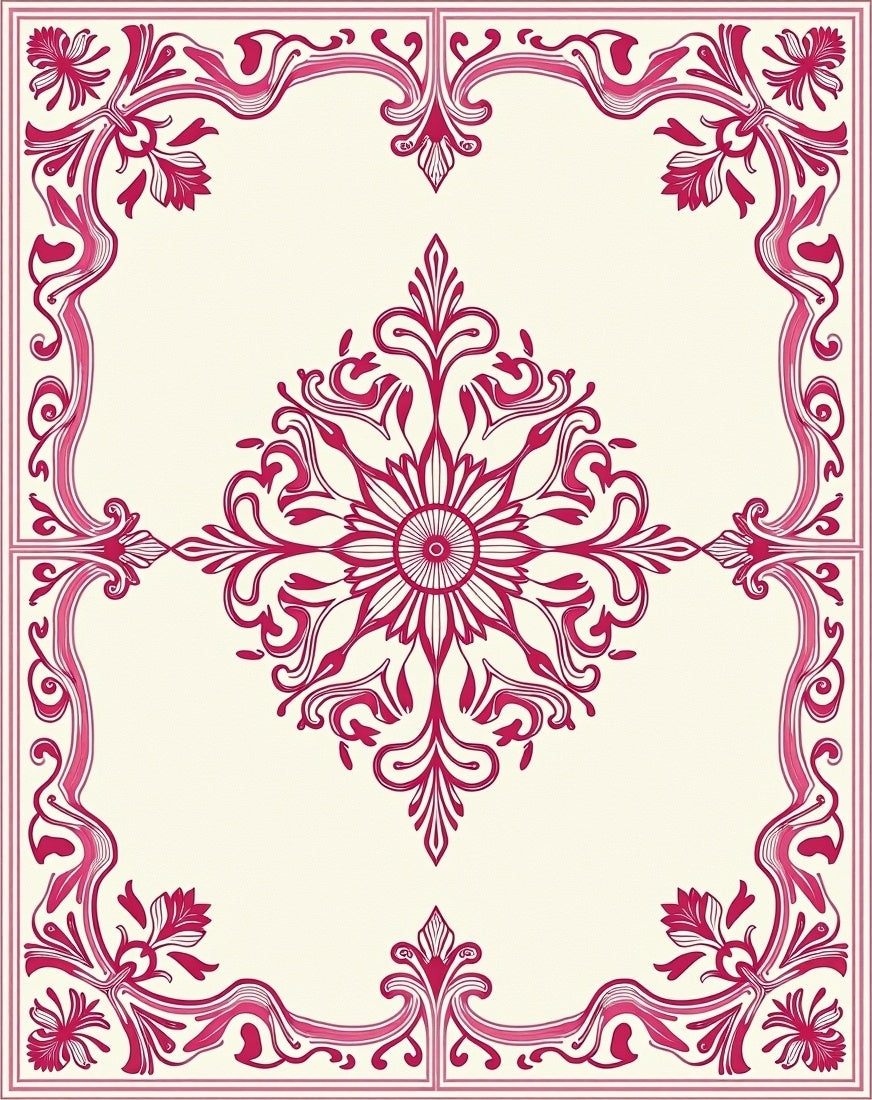 Art Nouveau Floral Border Medallion Rug