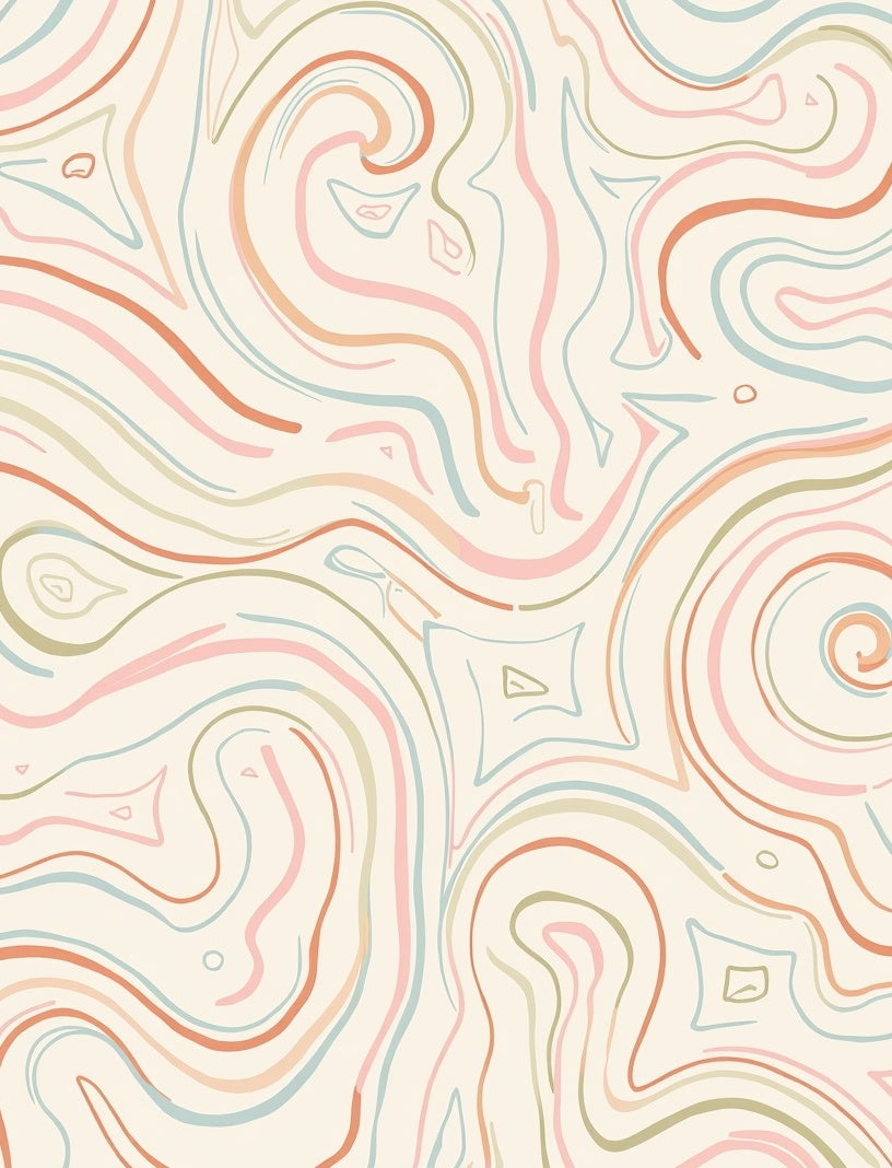 Pastel Swirls with Abstract Shapes Pattern Rug