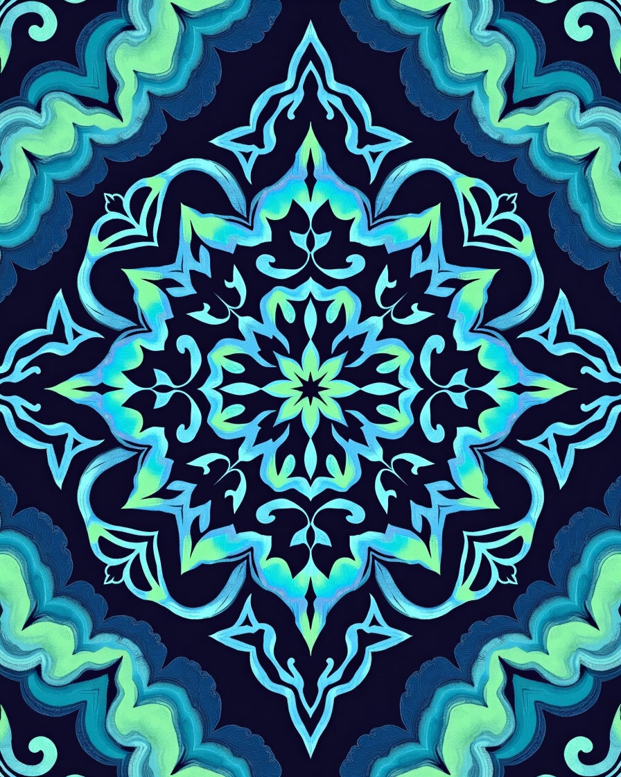 Ornate Aqua Teal Mandala Pattern Rug
