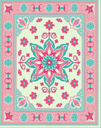 Floral Mandala with Geometric Border Rug