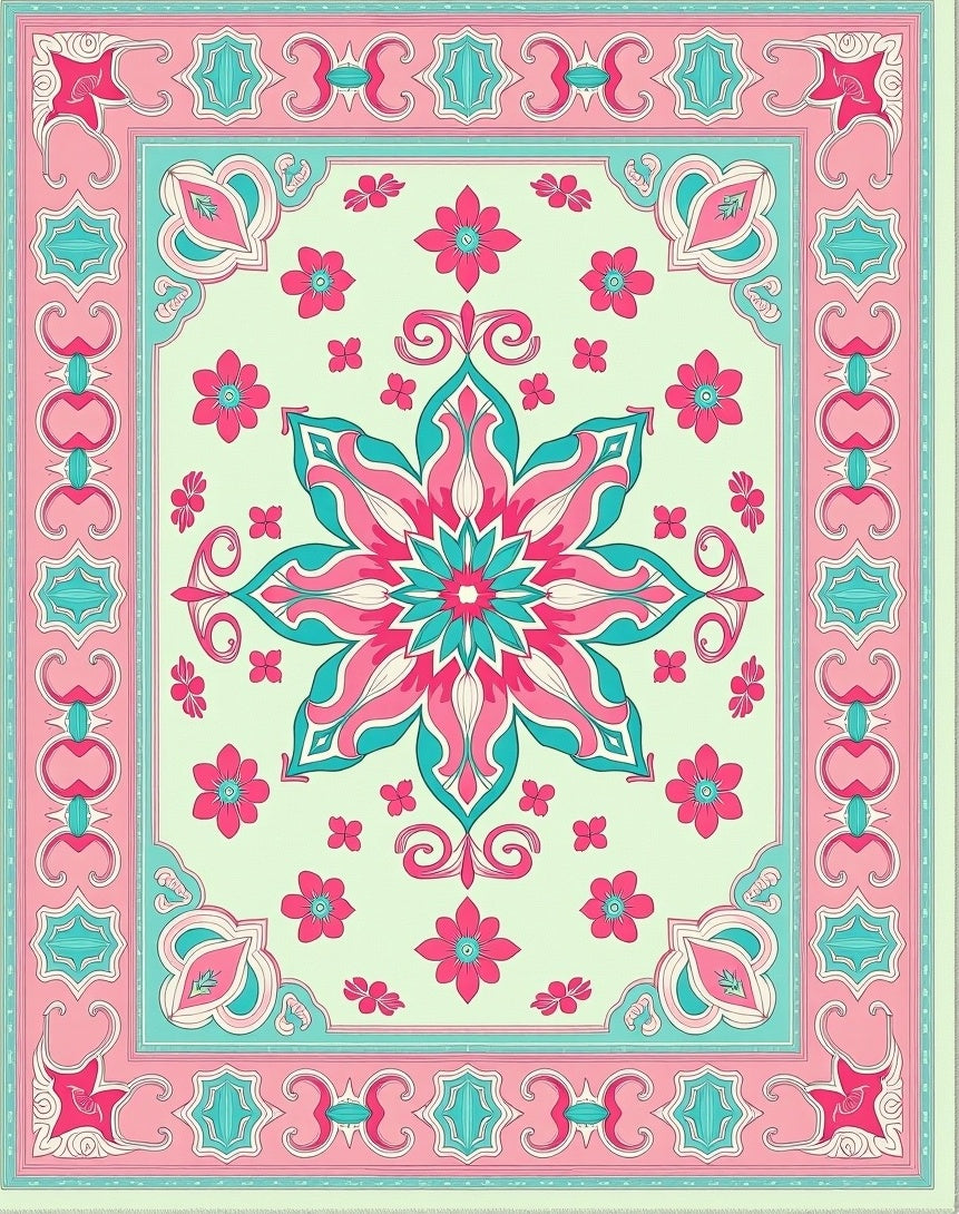 Floral Mandala with Geometric Border Rug