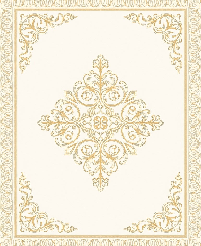 Ornate Golden Symmetrical Arabesque Design Rug