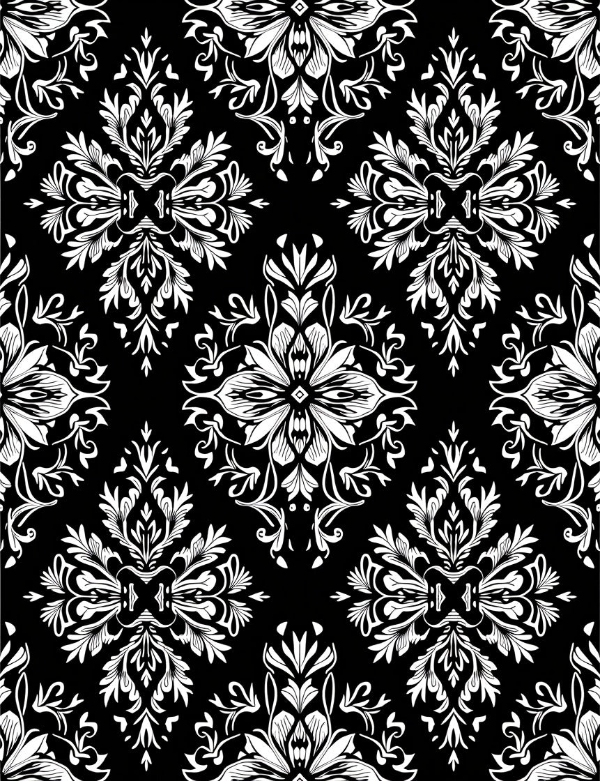 Black and White Floral Damask Design Rug