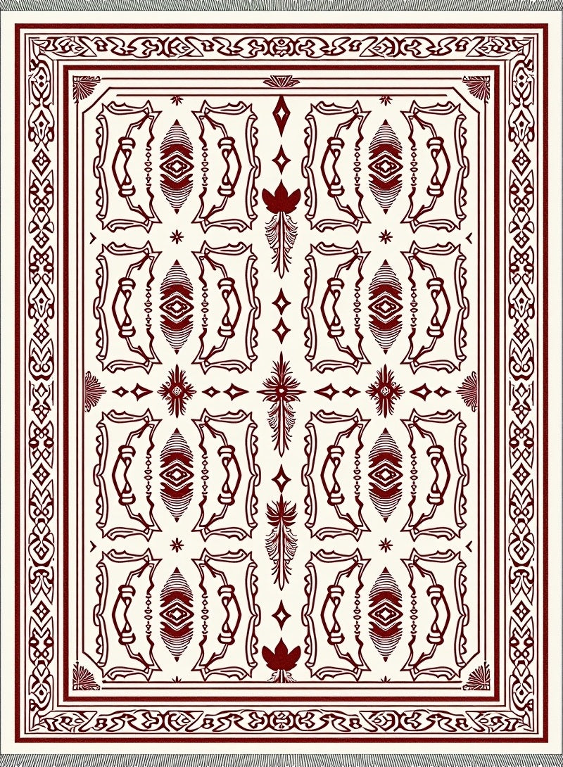 Crimson Ivory Art Deco Geometric Rug