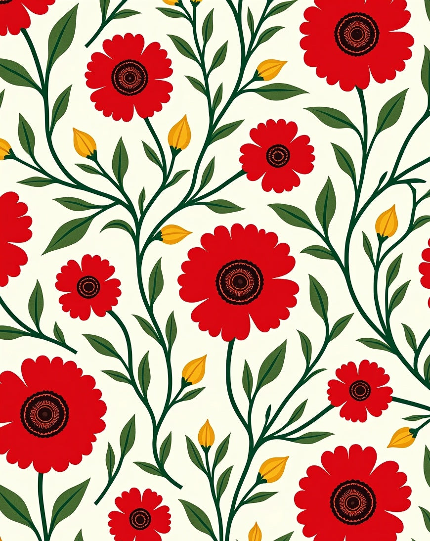 Bold Red Floral Vine Pattern Rug