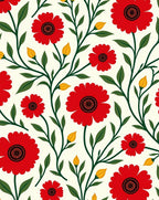 Bold Red Floral Vine Pattern Rug
