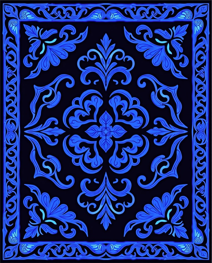 Electric Blue Floral Ornamental Rug