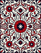 Rich Red Black Floral Medallion Pattern Rug