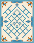 Geometric Lattice Blue Orange Design Rug