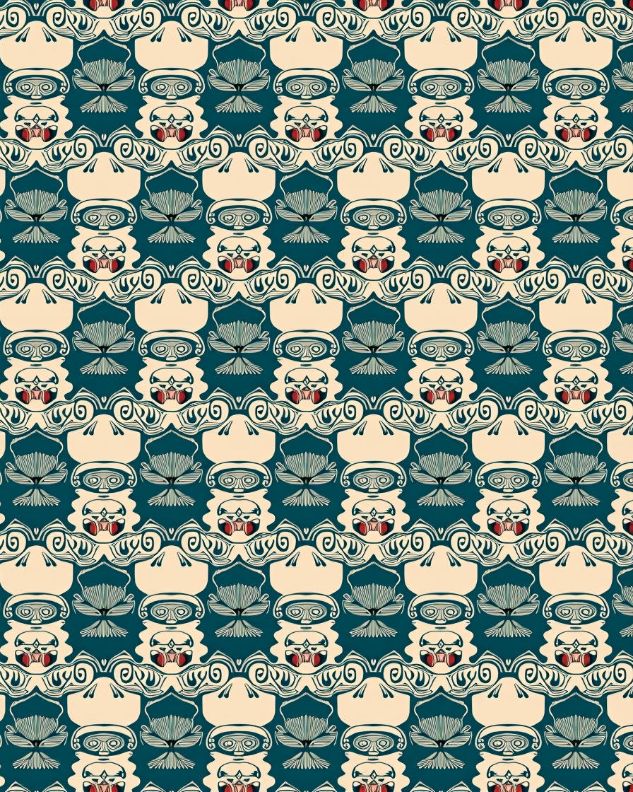 Tribal Face Inspired Repeating Pattern Rug