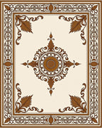 Classic Brown Leaf Medallion Border Rug