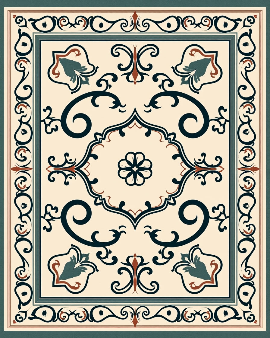 Vintage Floral Scrollwork Patterned Rug
