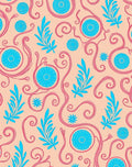 Coral Blue Swirl and Leaf Pattern Rug