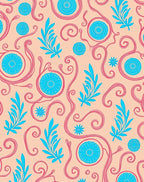 Coral Blue Swirl and Leaf Pattern Rug