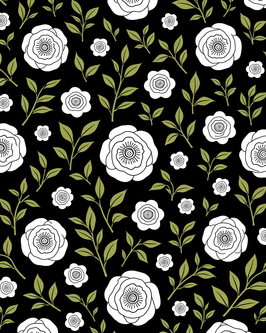 Black White Floral Branches Design Rug