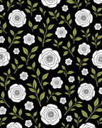 Black White Floral Branches Design Rug