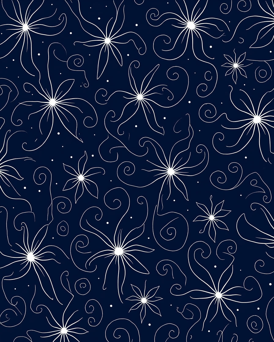 White Star Floral Swirls Pattern Rug