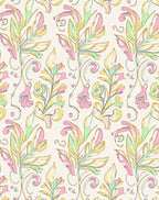 Pastel Floral Leaf Scroll Pattern Rug
