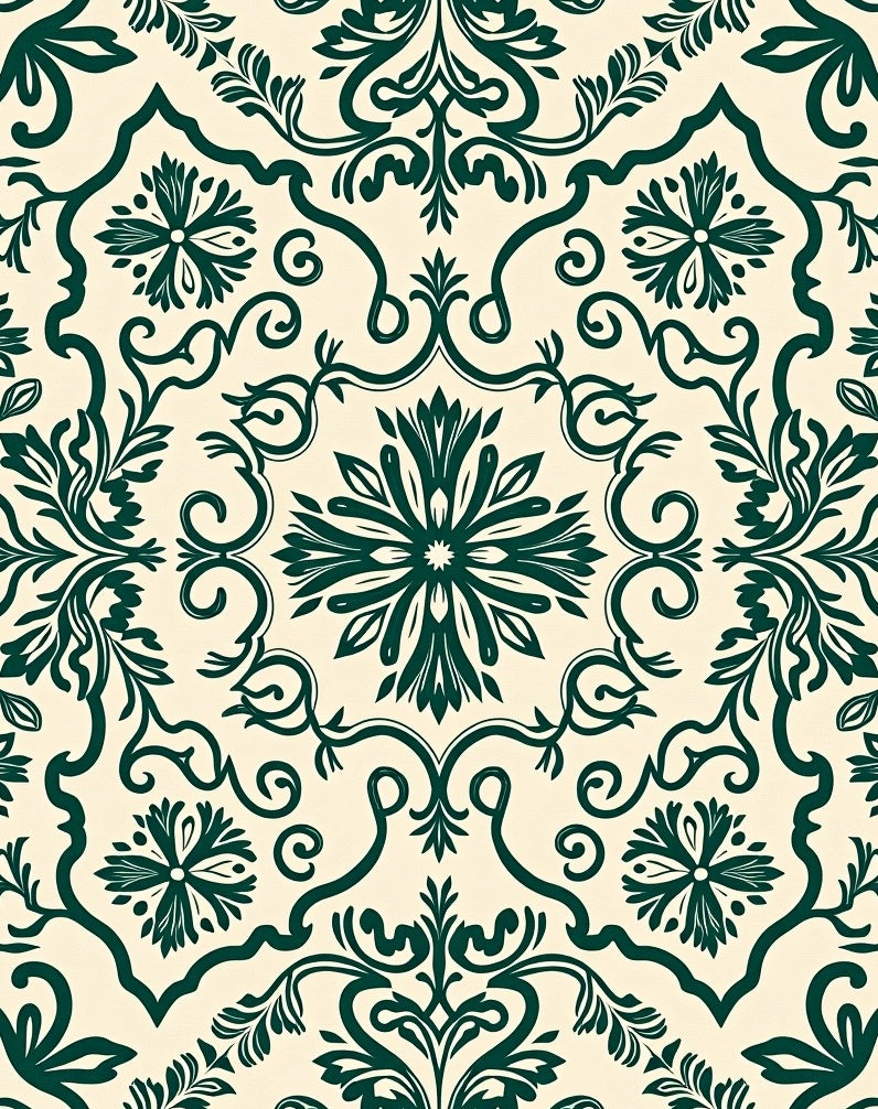 Emerald Flourish Damask Pattern Rug