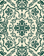Emerald Flourish Damask Pattern Rug