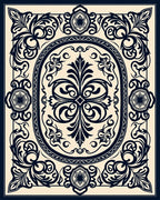 Ornate Floral Scroll Framed Design Rug
