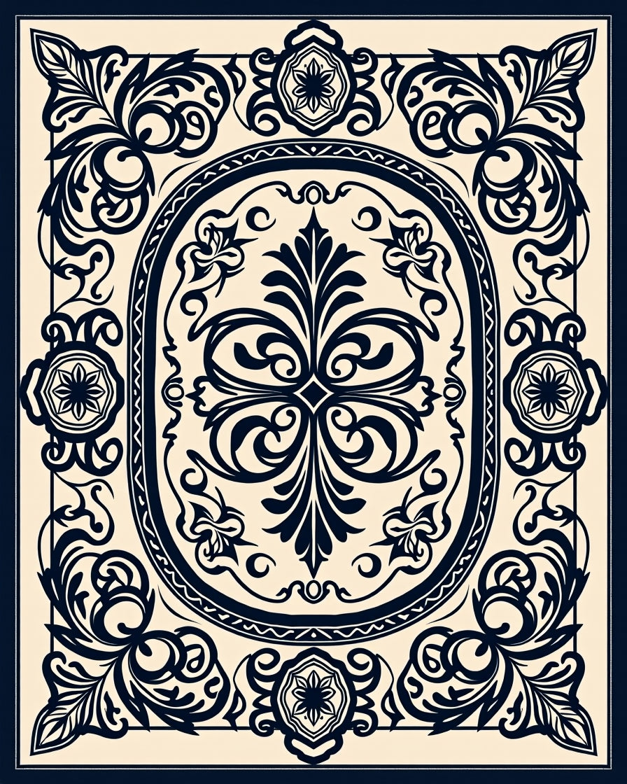 Ornate Floral Scroll Framed Design Rug