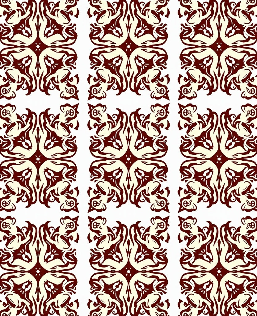Ornate Figure Scroll Beige Red Rug