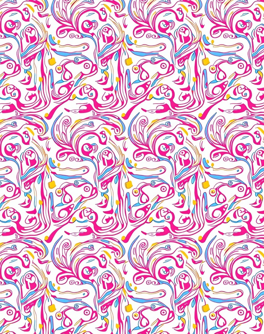 Abstract Swirl Pink Blue Yellow Pattern Rug