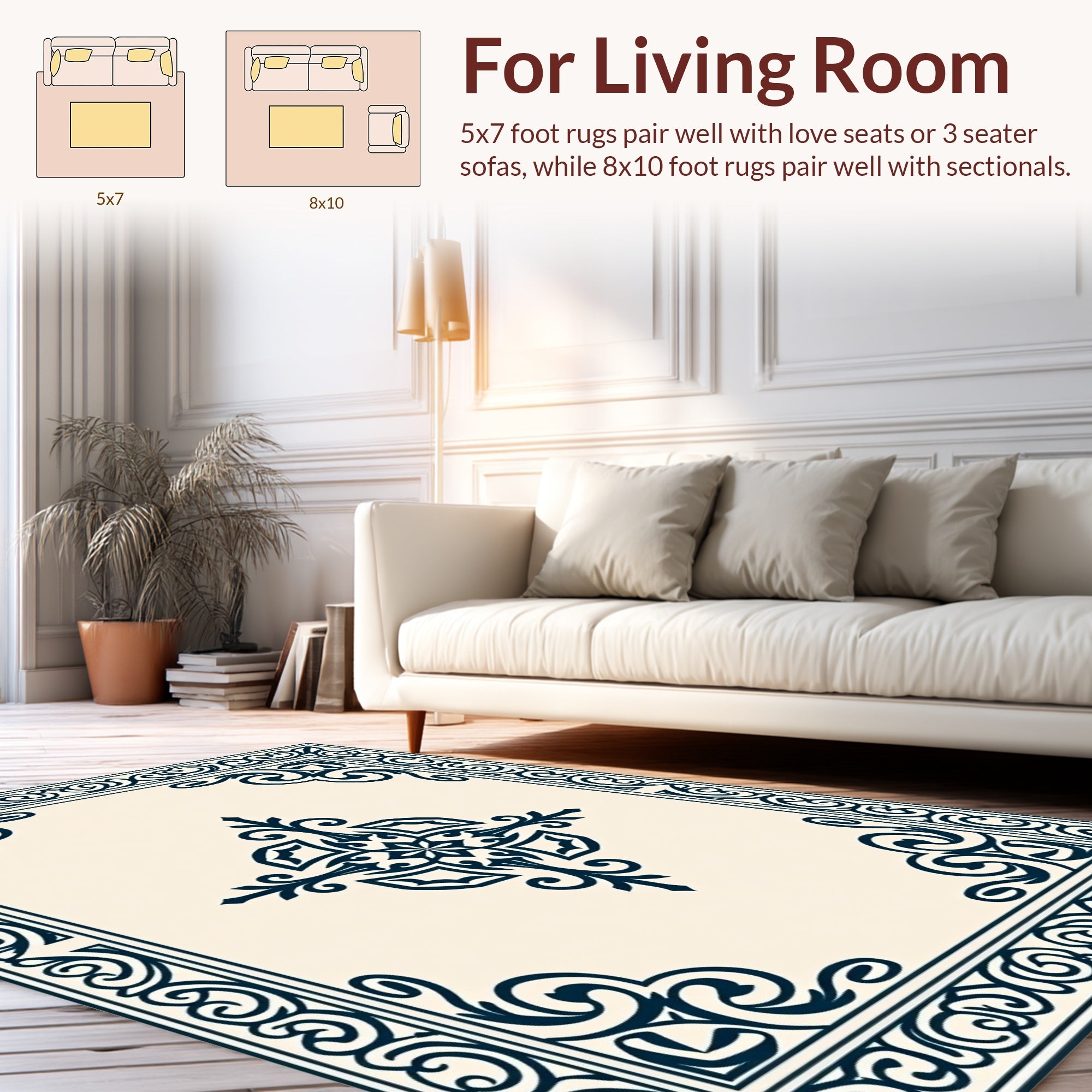 Ornate Scrollwork Central Medallion Design Rug