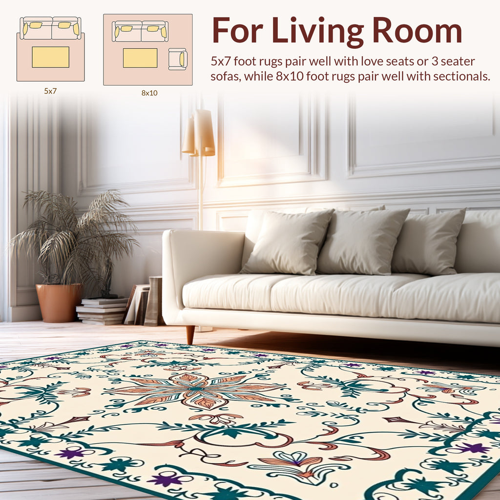 Floral Scrollwork Garden Inspired Design Rug